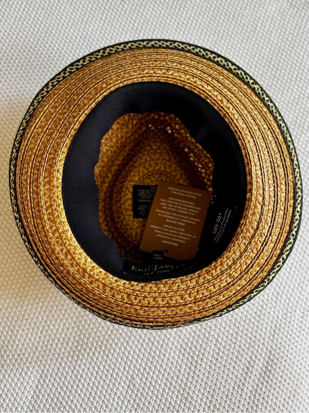 ERIC JAVITS Authentic Squishee Straw Hat UPF 50 Fedora Black Trim Patterned Band - Picture 7 of 14